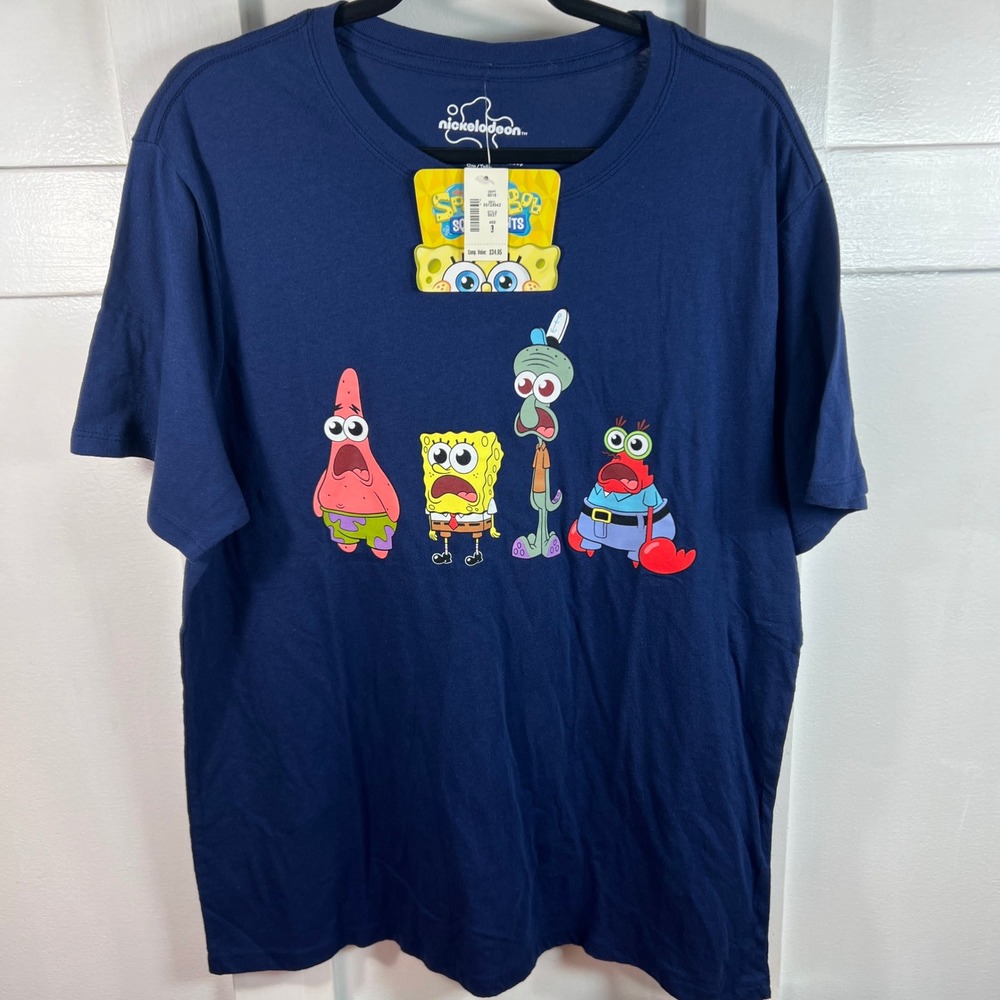 Nickelodeon Spongebob SquarePants Graphic Tee Navy Blue Mens Large NWT 6021
